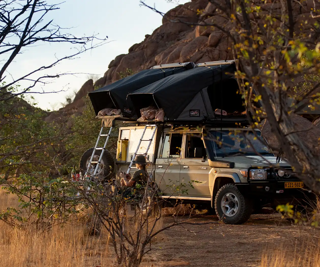 Traveling through Namibia with a 4x4 featuring two rooftop tents