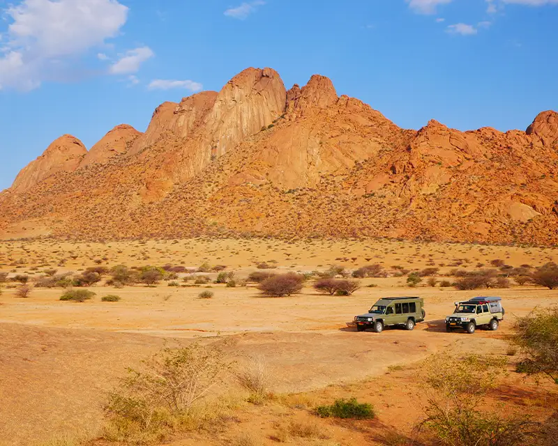4x4 Car drives in the sand and dunes of the Namib Desert